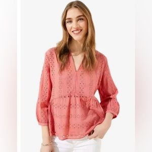 LOFT Eyelet Split Neck Peplum Top - large